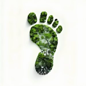 Carbon footprint concept with stylized feet. Air pollution, water conservation efforts and the need for sustainable power sources. Generative AI